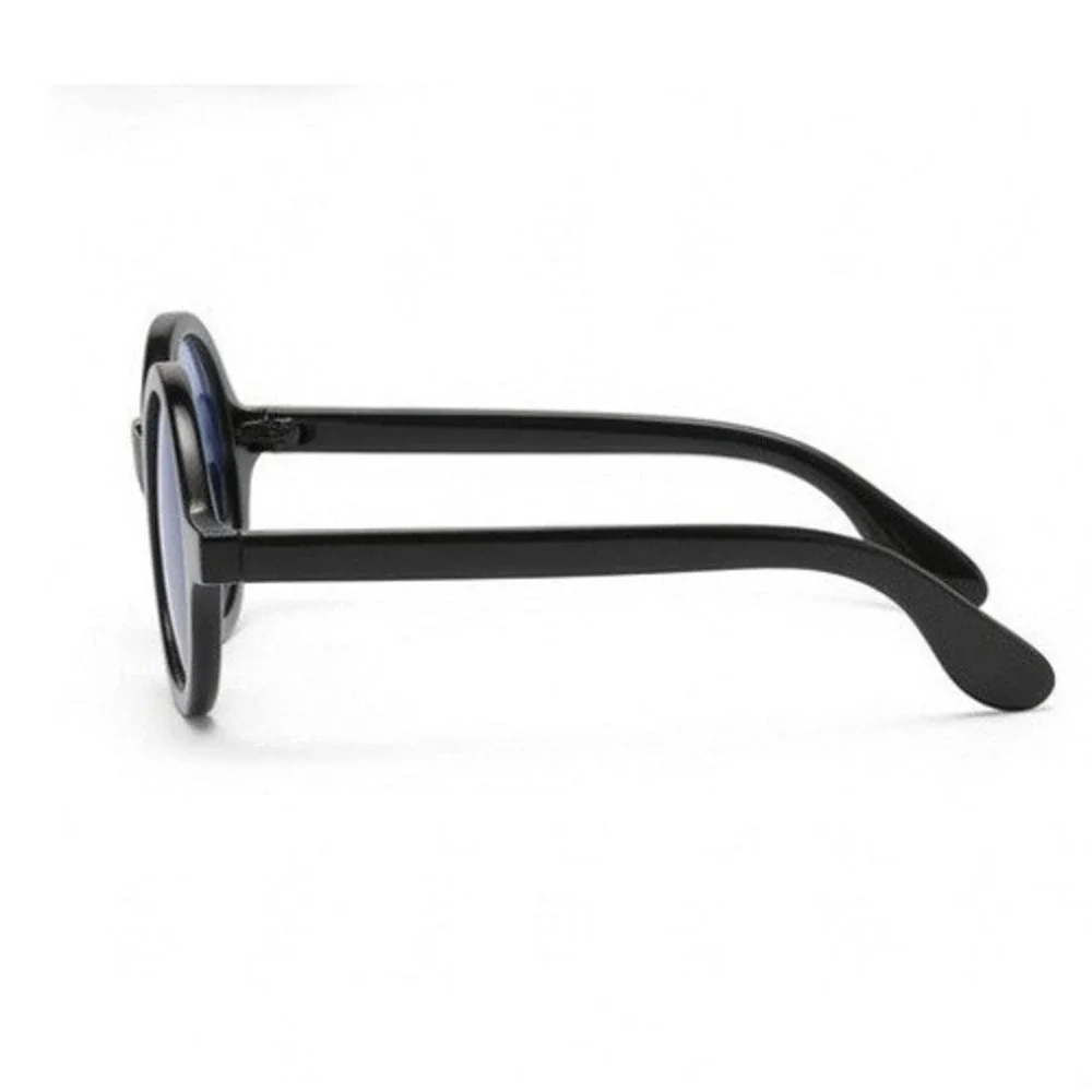 Mens Black Round Sunglasses Blue Lens Retro Circular Frame Shades Hip Hop Classy